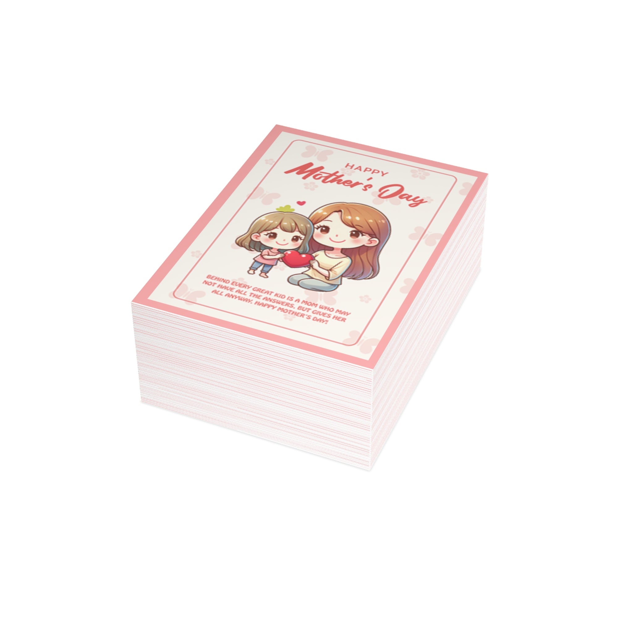 Mother's Day Greeting Card – Cute Mom & Daughter Card (Pack of 1/10/30/50)
