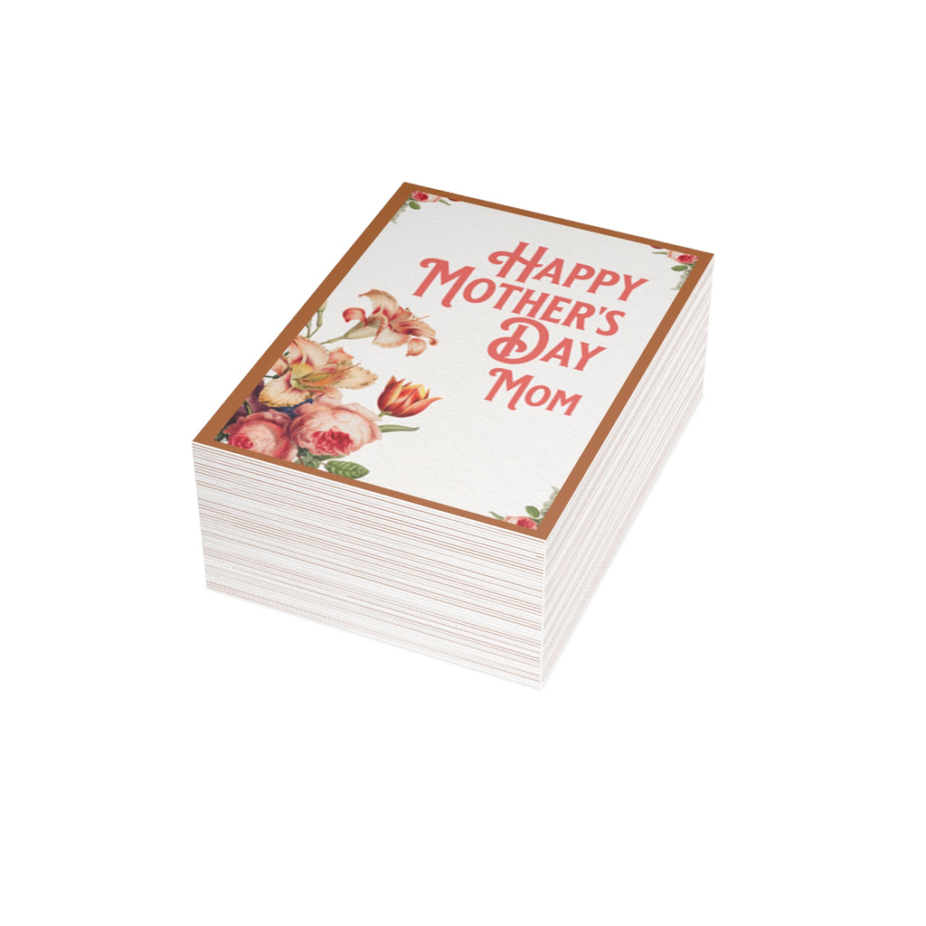 Mother's Day Greeting Card – "Happy Mother's Day Mom" Floral Folded Card (1/10/30/50 pcs)