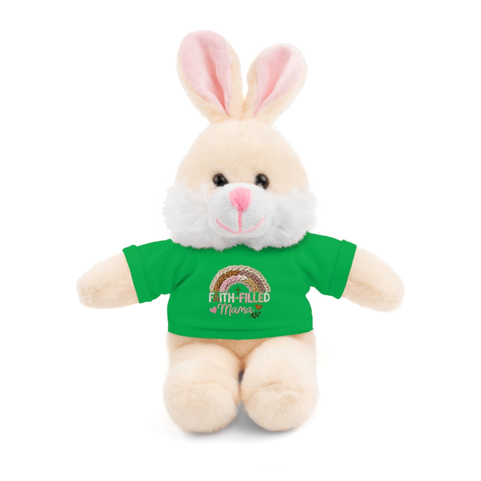 Inspirational Plush Toy with “Faith-Filled Mama” Rainbow Tee