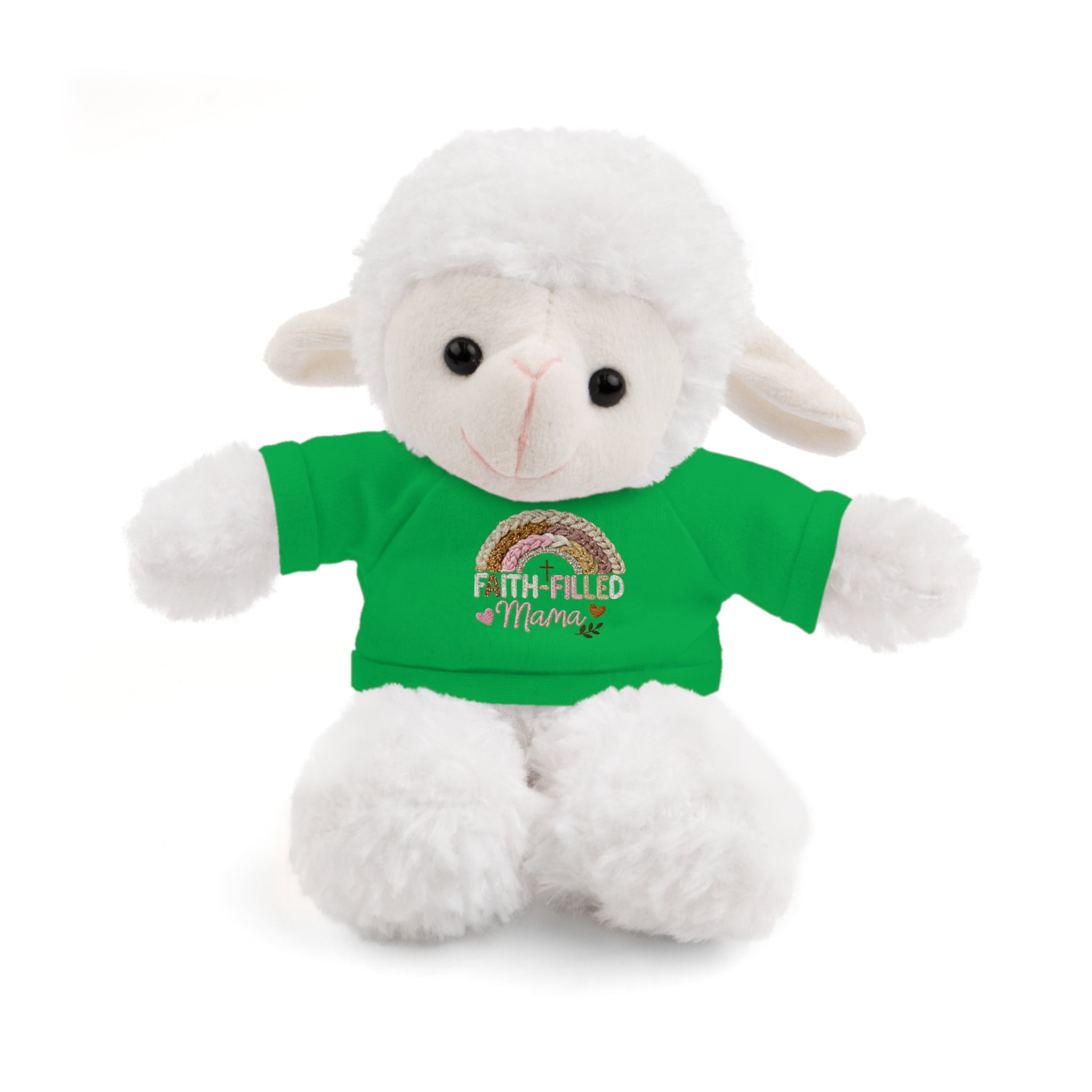 Inspirational Plush Toy with “Faith-Filled Mama” Rainbow Tee