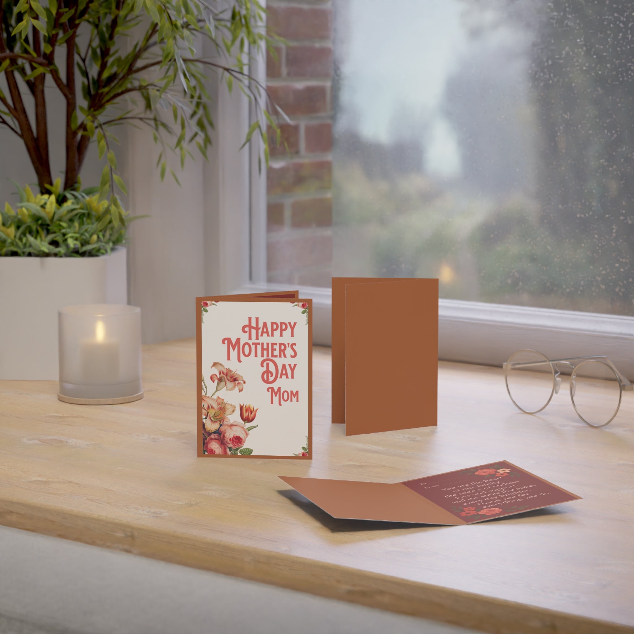 Mother's Day Greeting Card – "Happy Mother's Day Mom" Floral Folded Card (1/10/30/50 pcs)