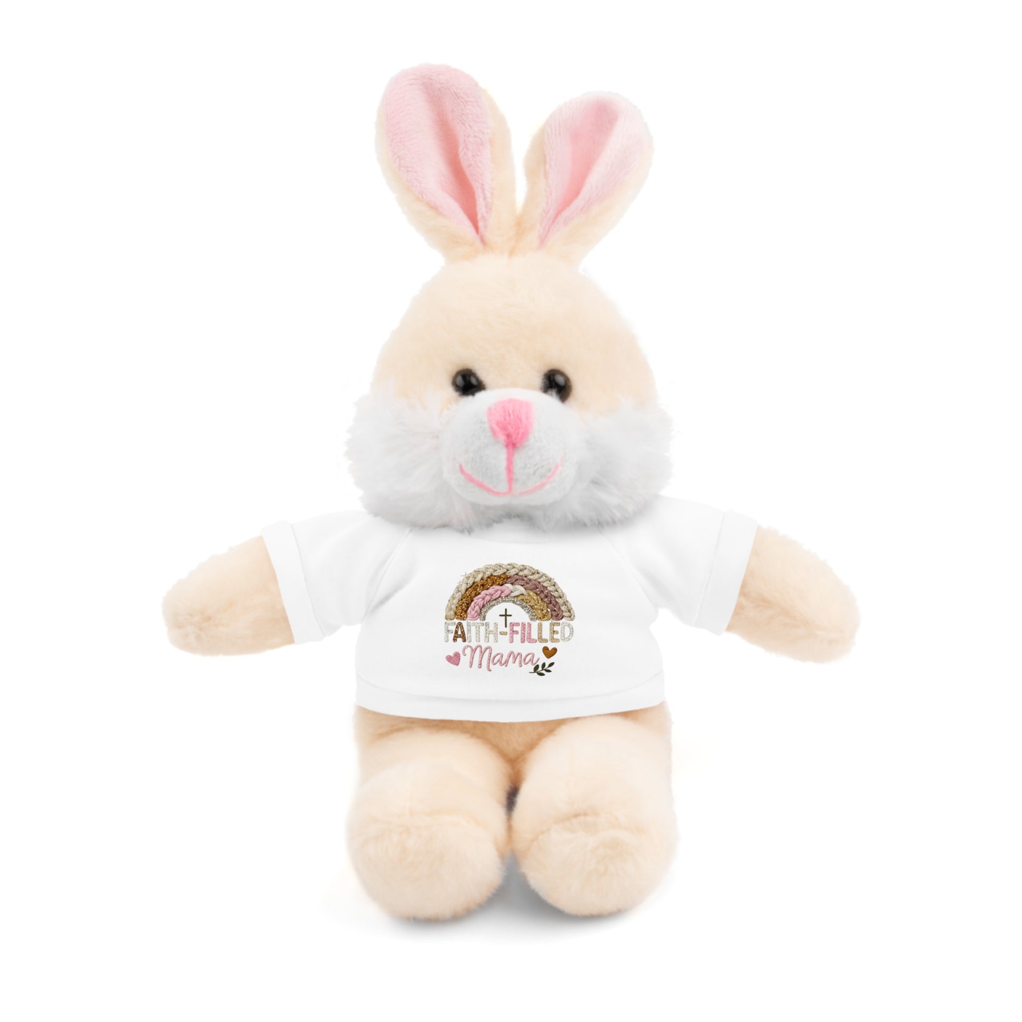 Inspirational Plush Toy with “Faith-Filled Mama” Rainbow Tee