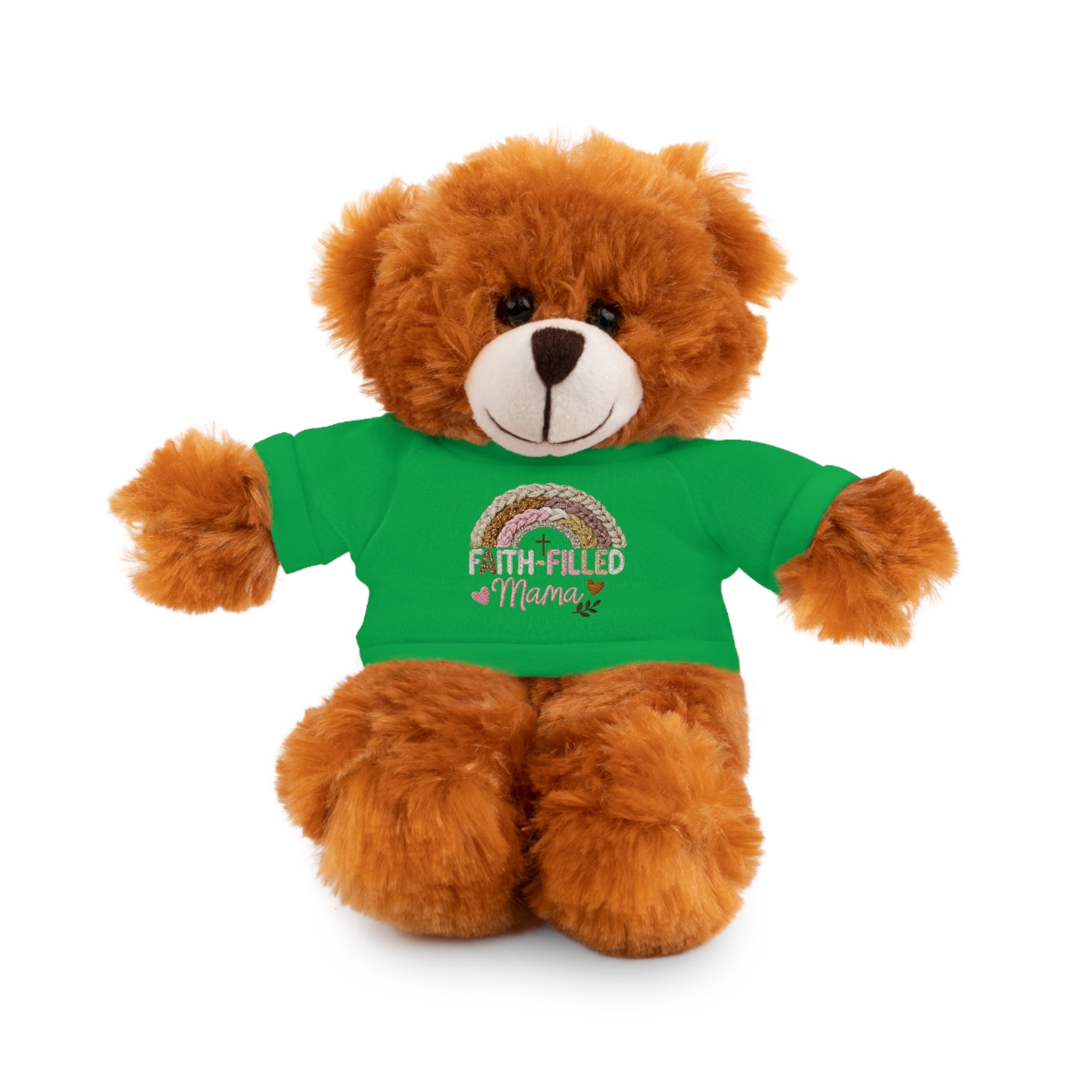 Inspirational Plush Toy with “Faith-Filled Mama” Rainbow Tee
