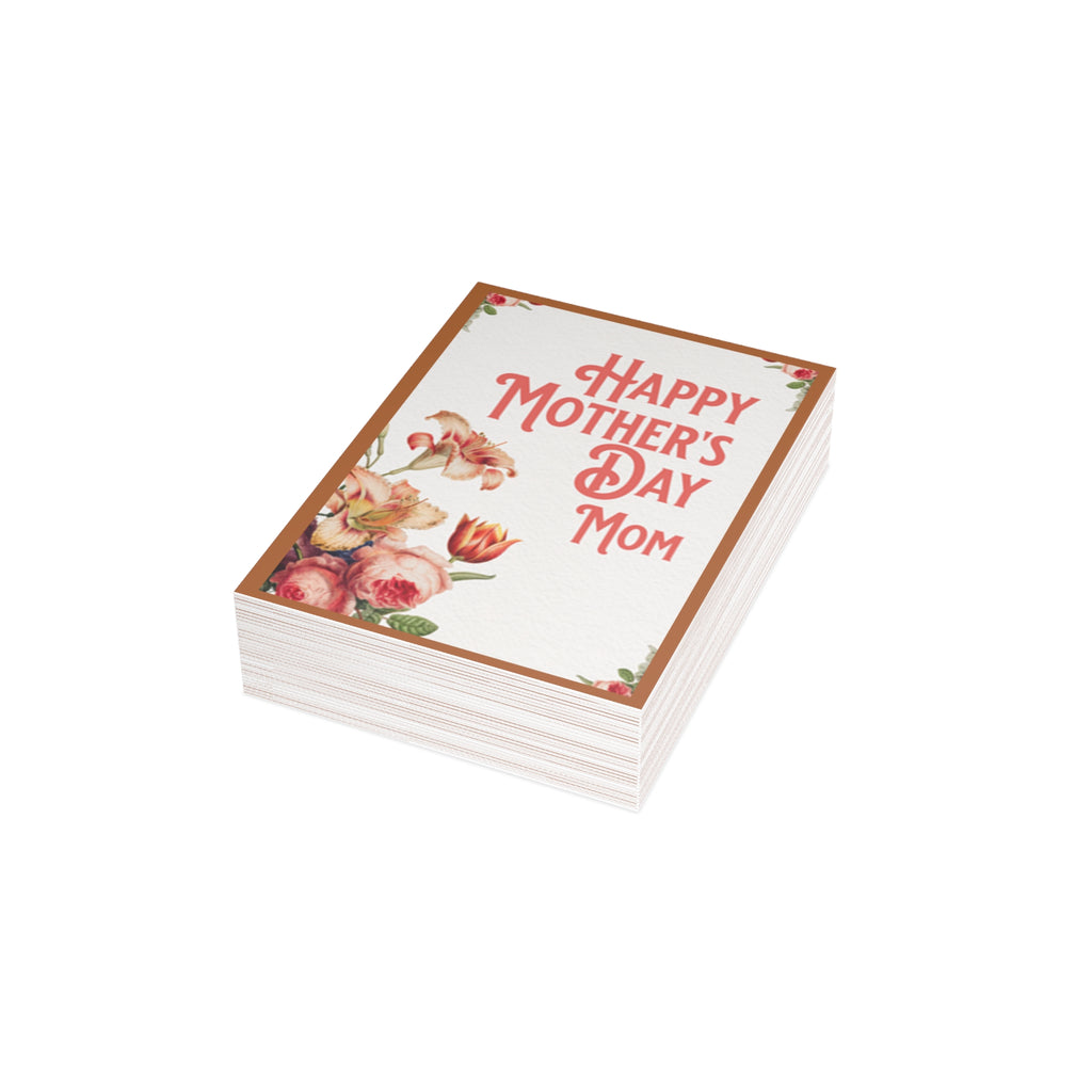 Mother's Day Greeting Card – "Happy Mother's Day Mom" Floral Folded Card (1/10/30/50 pcs)