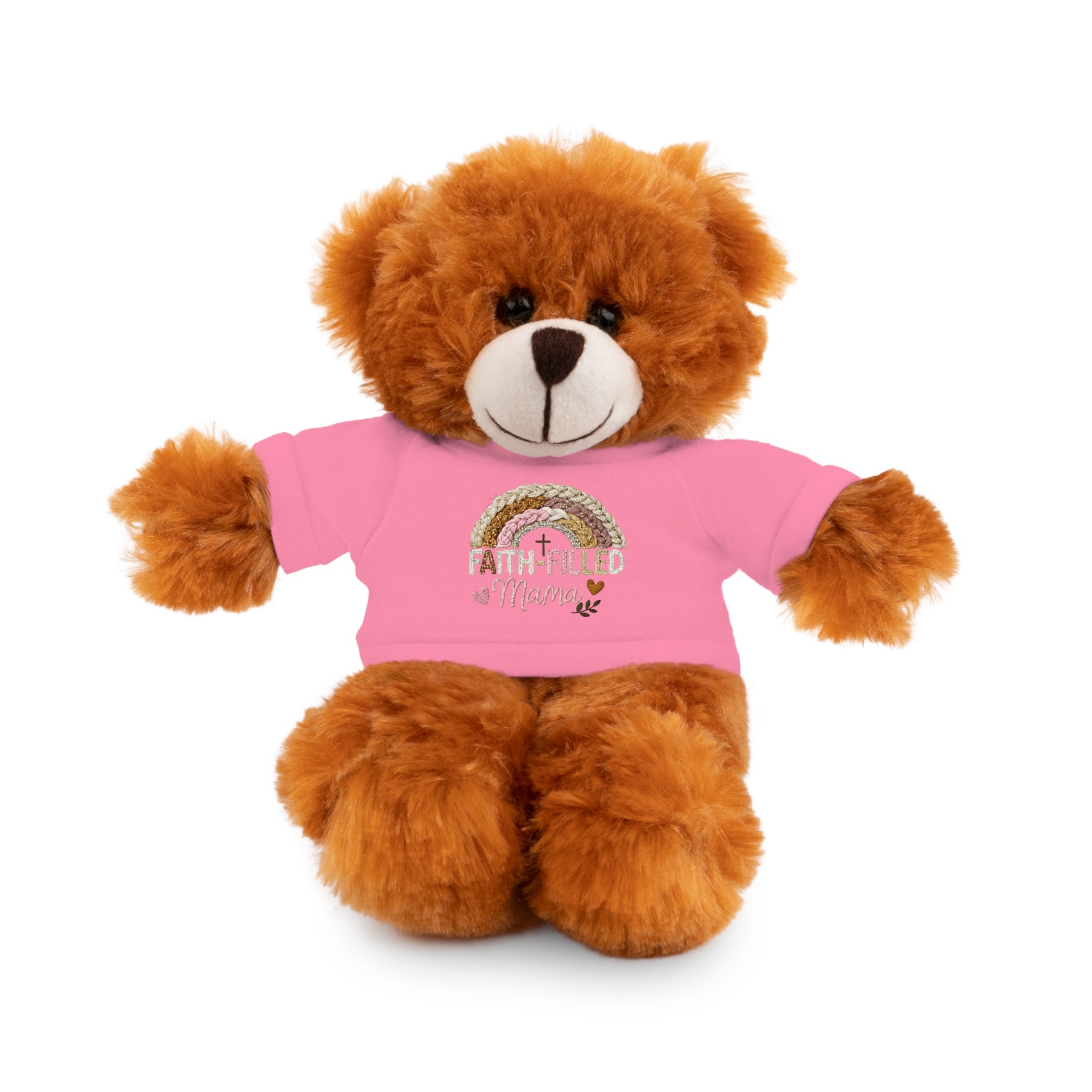 Inspirational Plush Toy with “Faith-Filled Mama” Rainbow Tee