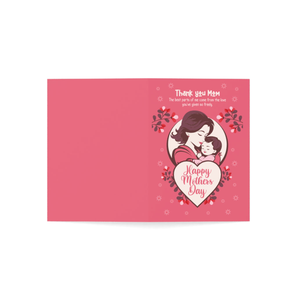 Mother's Day Greeting Card — "Thank You Mom" Pink Floral Note (Single or Bulk Pack)