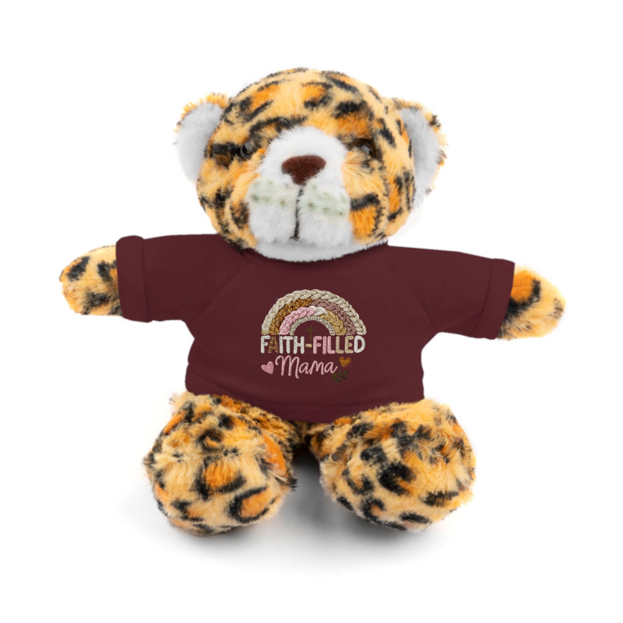 Inspirational Plush Toy with “Faith-Filled Mama” Rainbow Tee