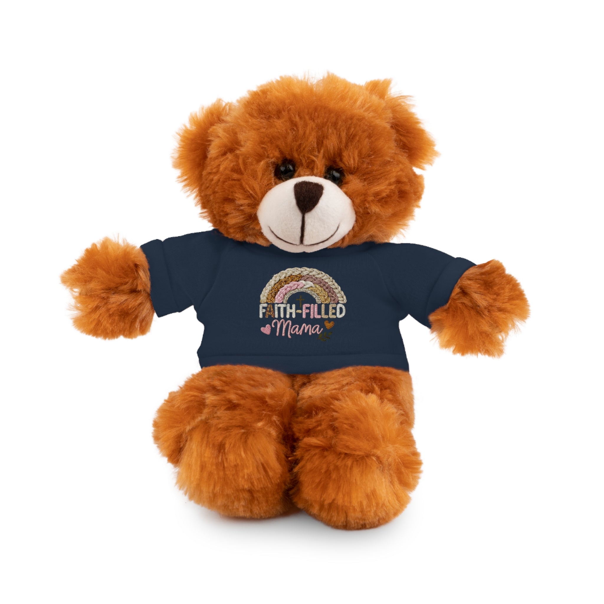 Inspirational Plush Toy with “Faith-Filled Mama” Rainbow Tee