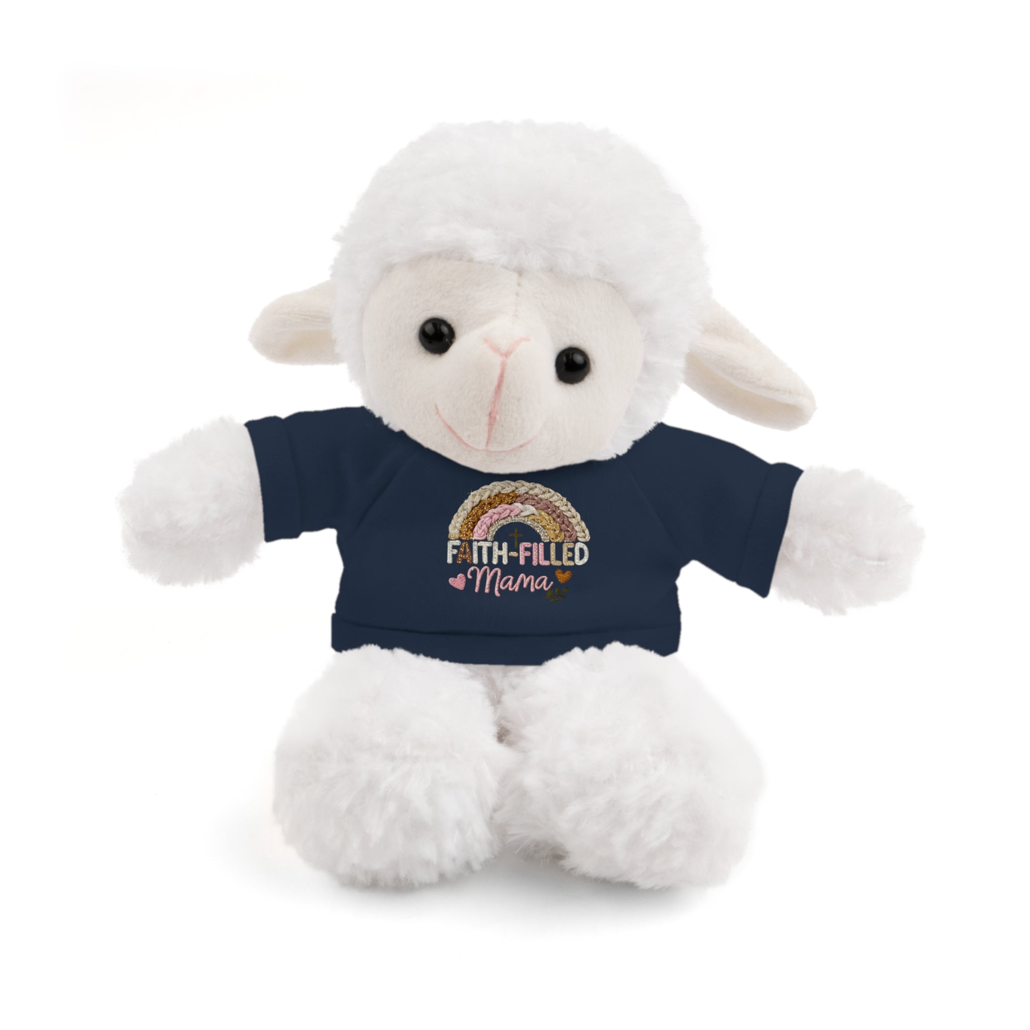 Inspirational Plush Toy with “Faith-Filled Mama” Rainbow Tee