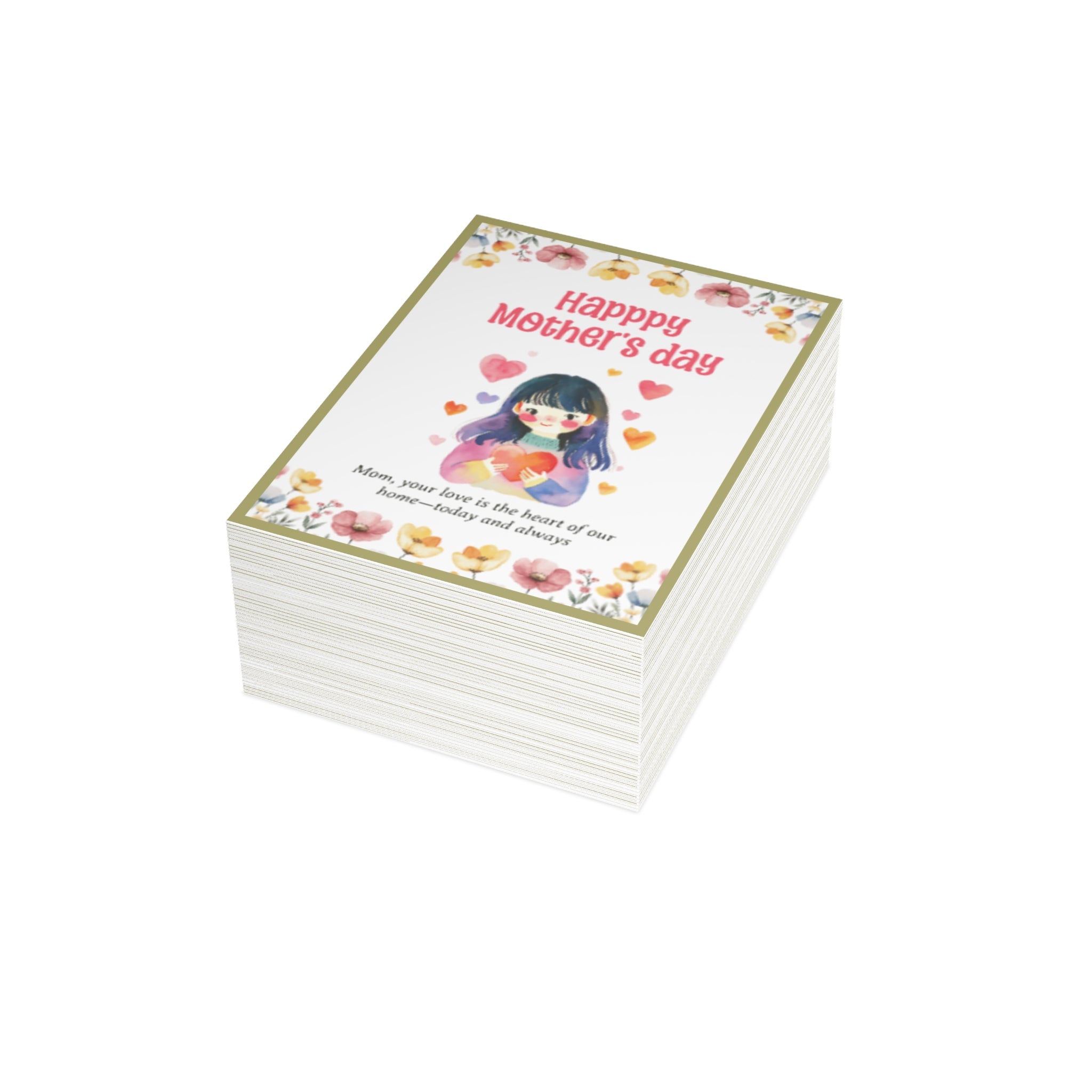 Mother's Day Greeting Card - Cute Floral Mom Card “Your Love Is the Heart of Our Home” (Bulk 1/10/30/50)