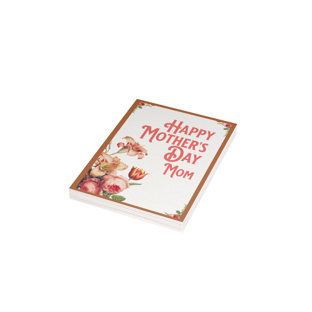 Mother's Day Greeting Card – "Happy Mother's Day Mom" Floral Folded Card (1/10/30/50 pcs)