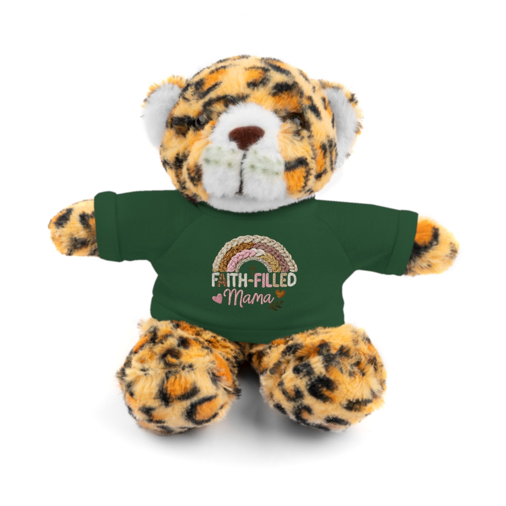 Inspirational Plush Toy with “Faith-Filled Mama” Rainbow Tee