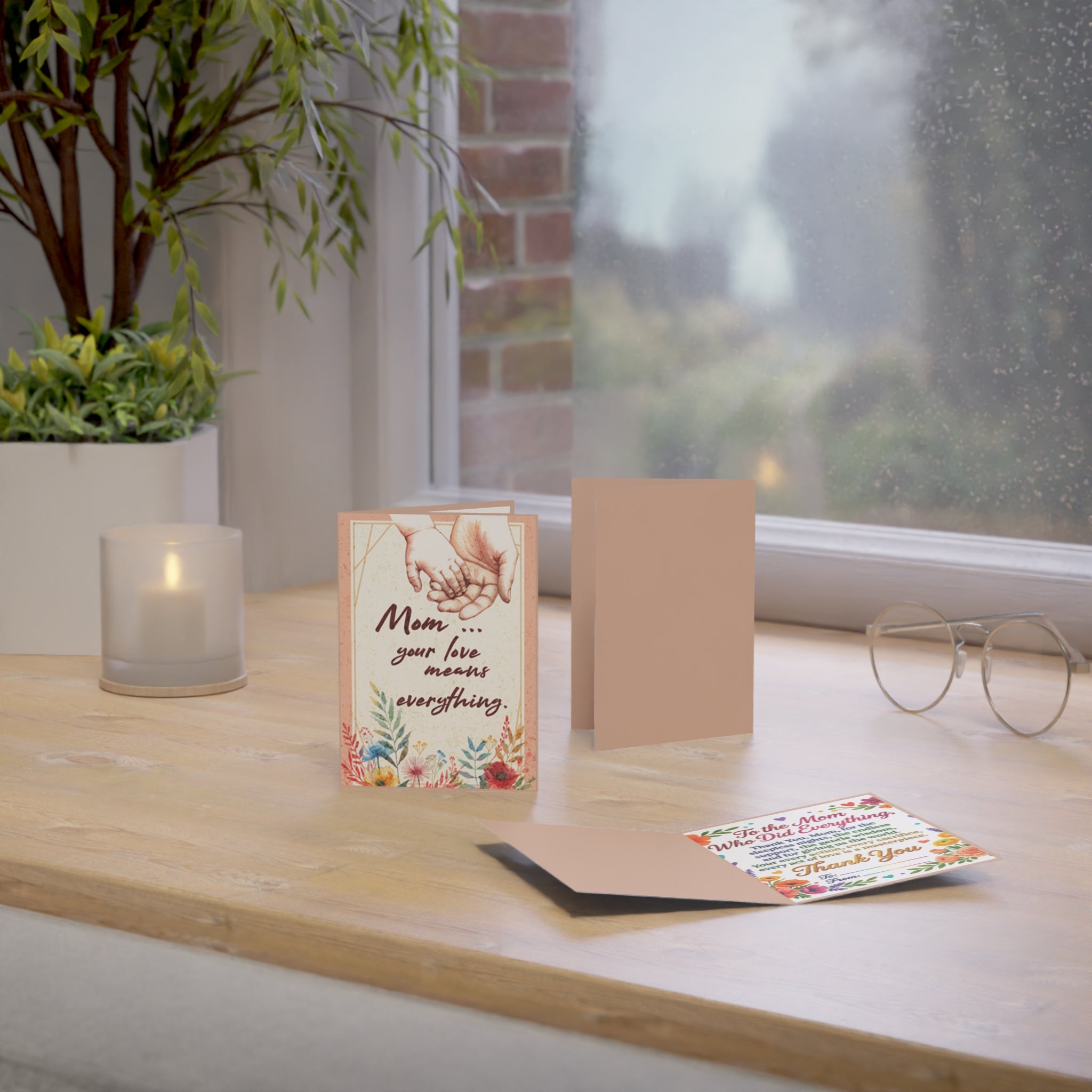 Mother's Day Greeting Card - "Mom your love means everything" Floral Blank Inside (Pack of 1/10/30/50)