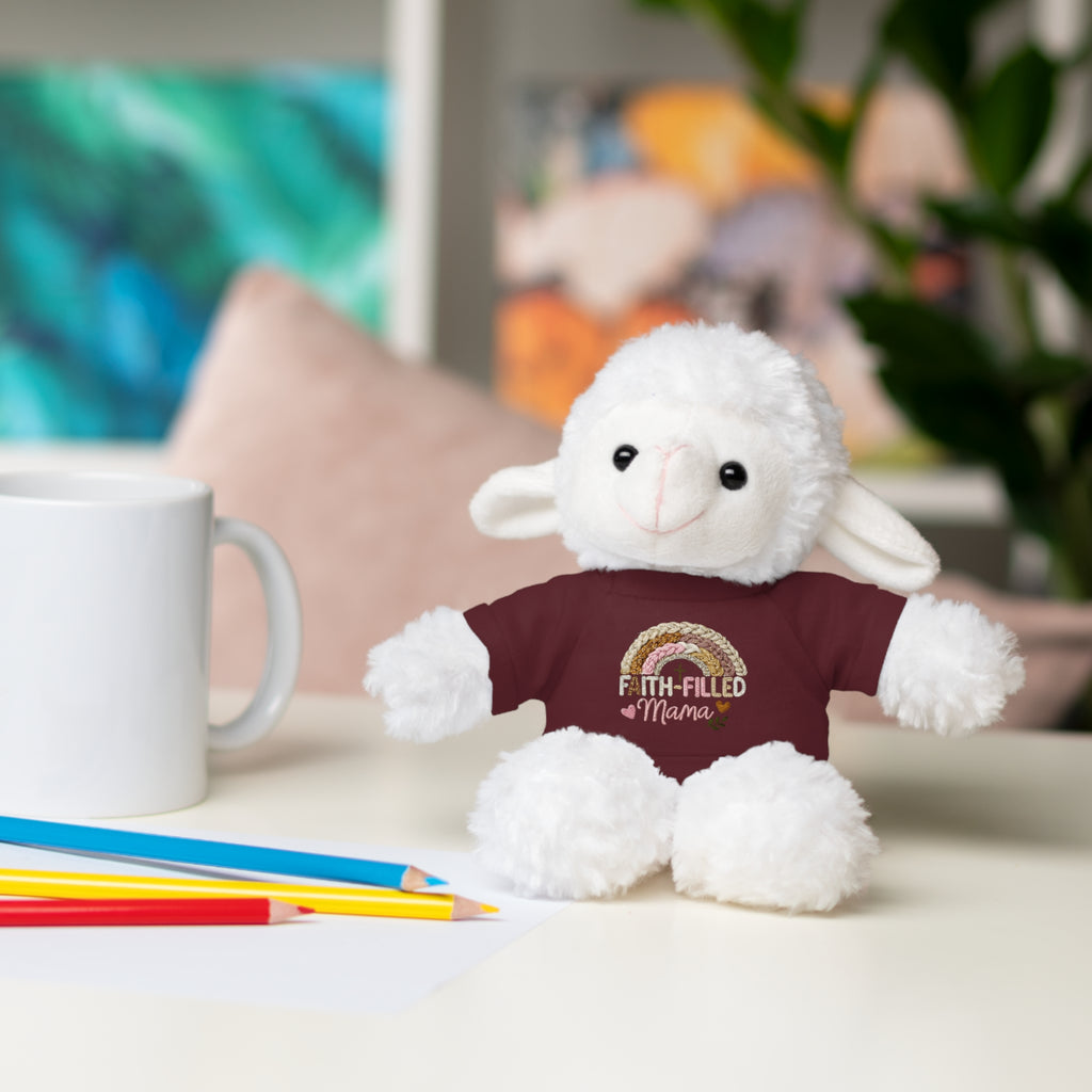 Inspirational Plush Toy with “Faith-Filled Mama” Rainbow Tee