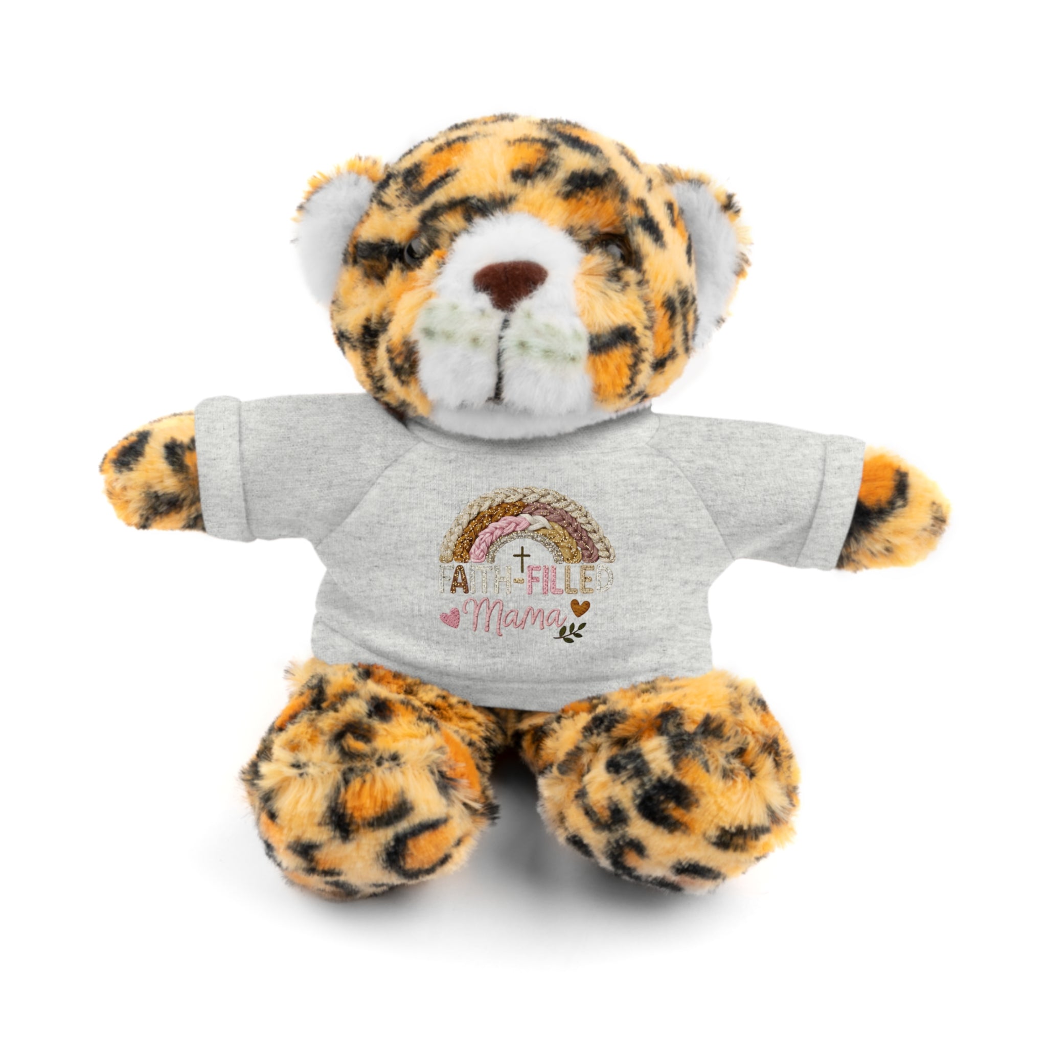 Inspirational Plush Toy with “Faith-Filled Mama” Rainbow Tee