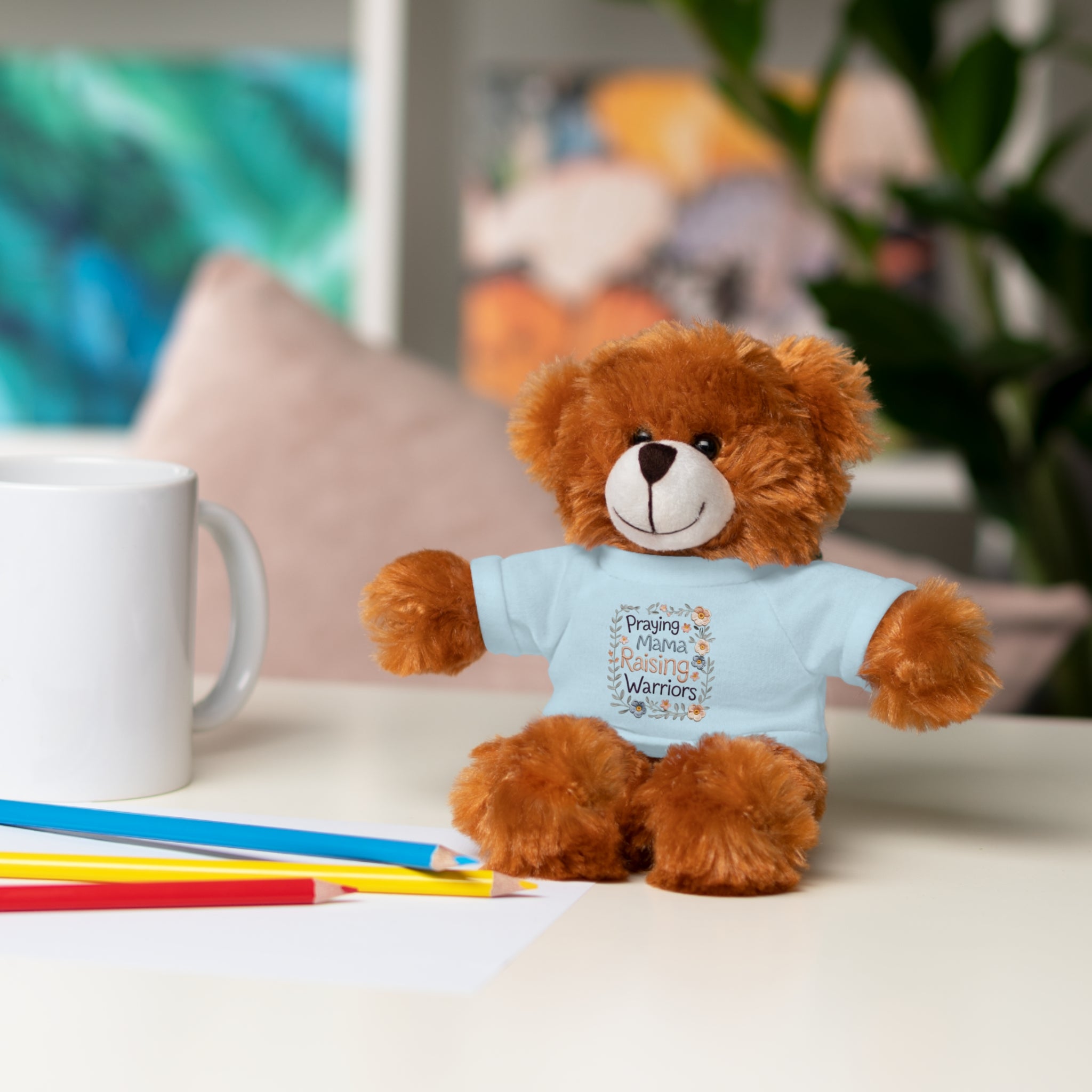 Plush Bear with 'Praying Mama Raising Warriors' Tee