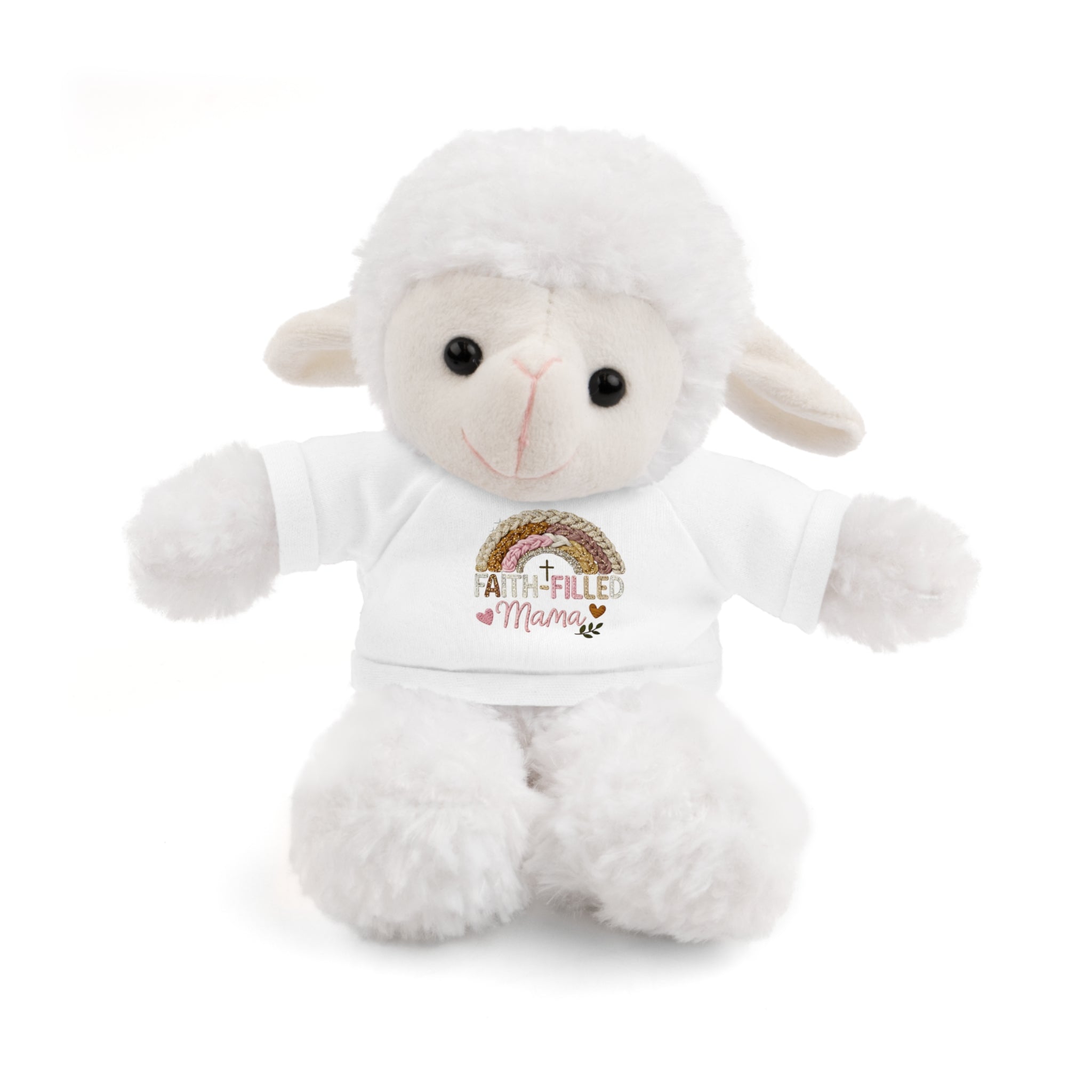 Inspirational Plush Toy with “Faith-Filled Mama” Rainbow Tee