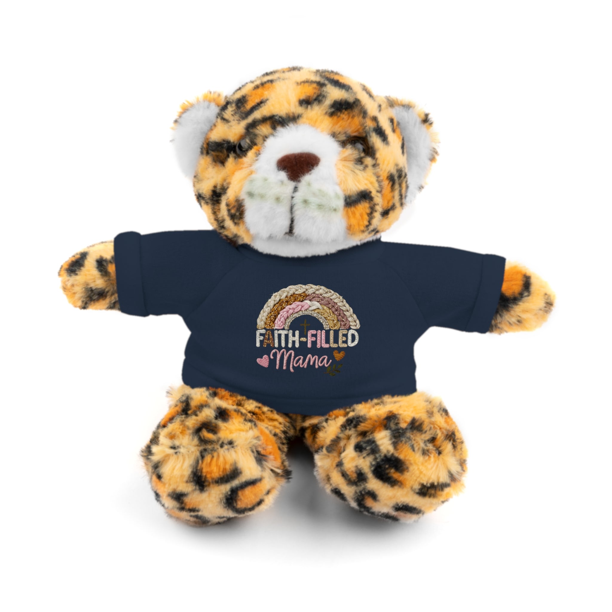 Inspirational Plush Toy with “Faith-Filled Mama” Rainbow Tee