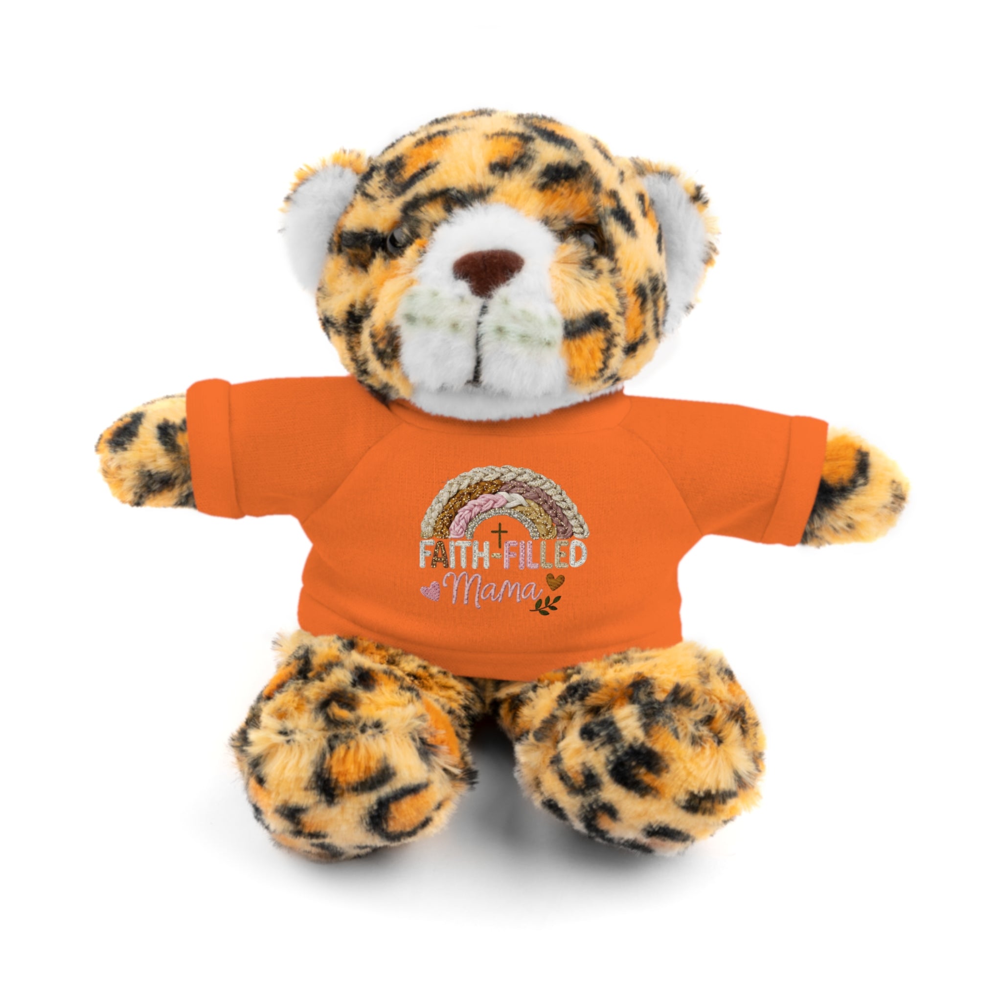 Inspirational Plush Toy with “Faith-Filled Mama” Rainbow Tee