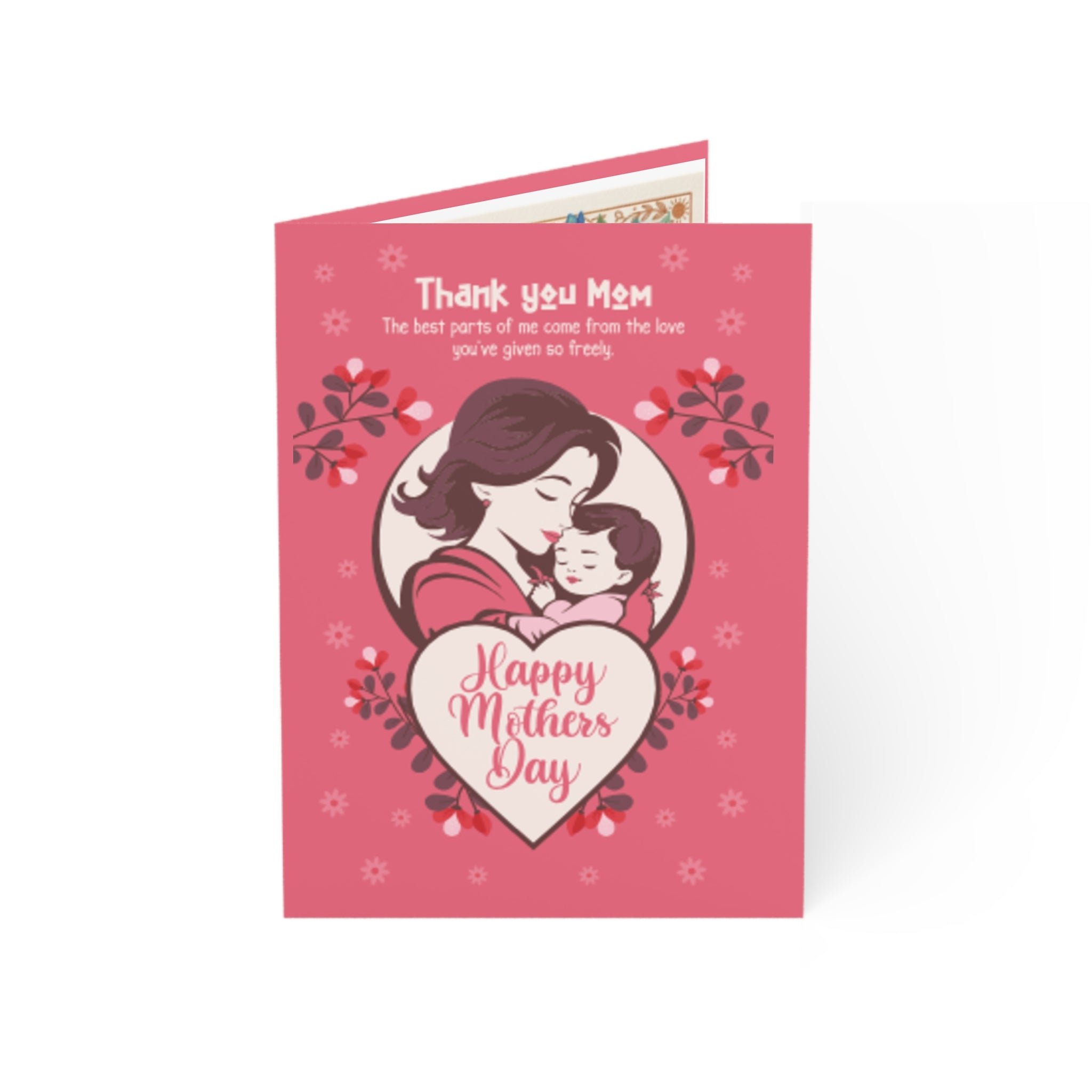 Mother's Day Greeting Card — "Thank You Mom" Pink Floral Note (Single or Bulk Pack)