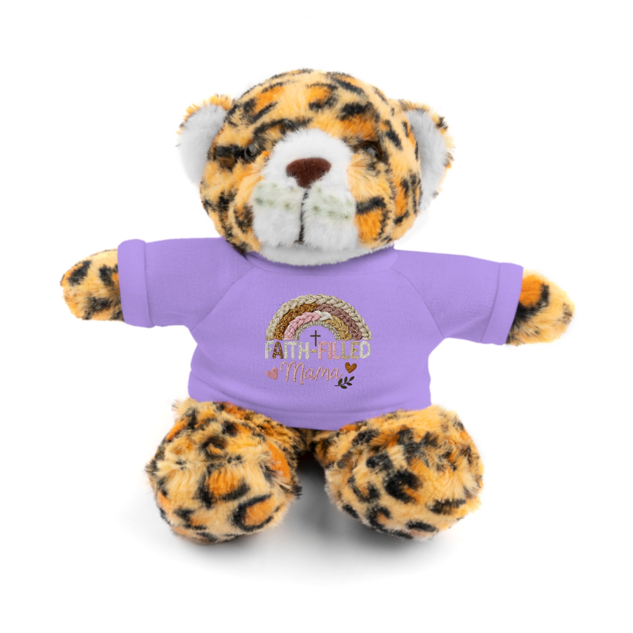 Inspirational Plush Toy with “Faith-Filled Mama” Rainbow Tee