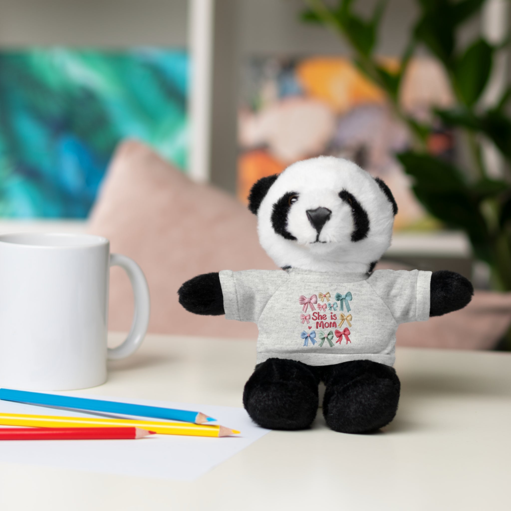 She is Mom Plush Bear with T‑Shirt – Cute Mother's Day Teddy Gift