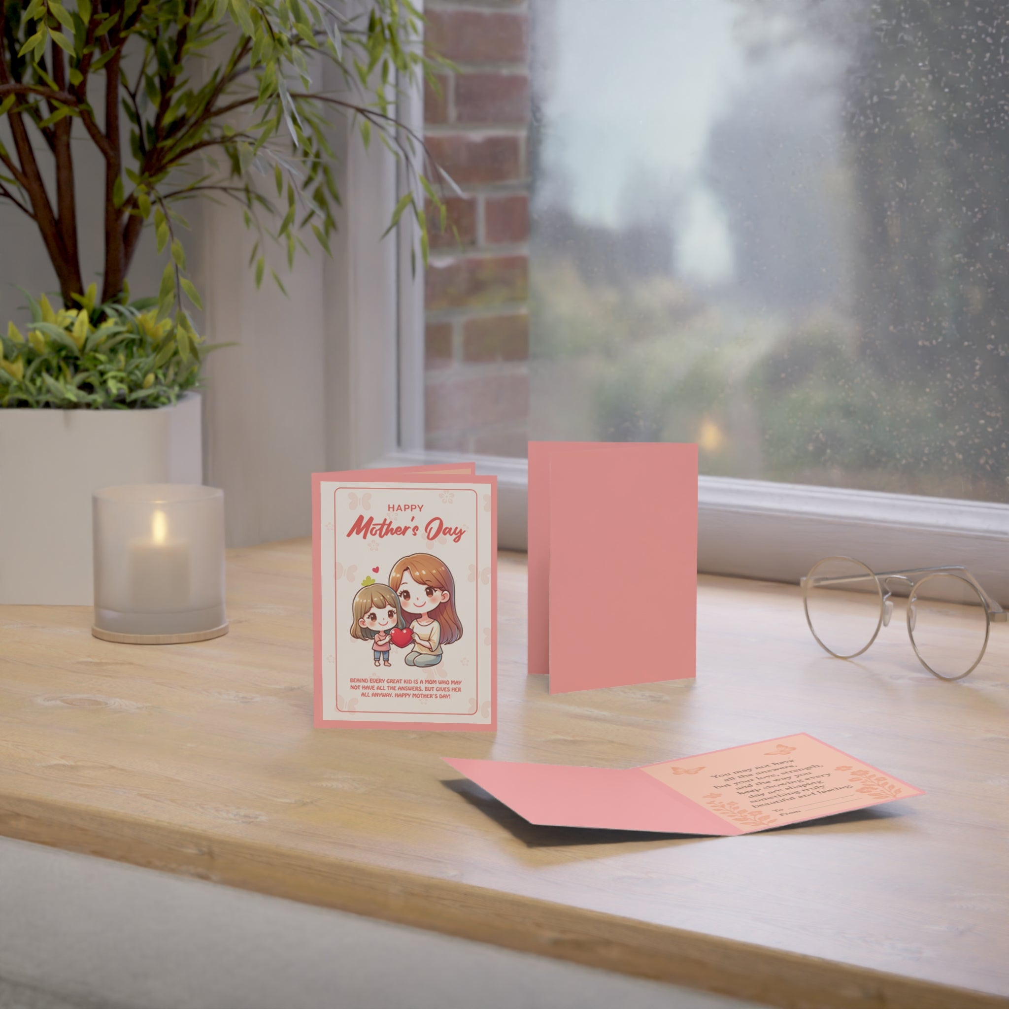 Mother's Day Greeting Card – Cute Mom & Daughter Card (Pack of 1/10/30/50)