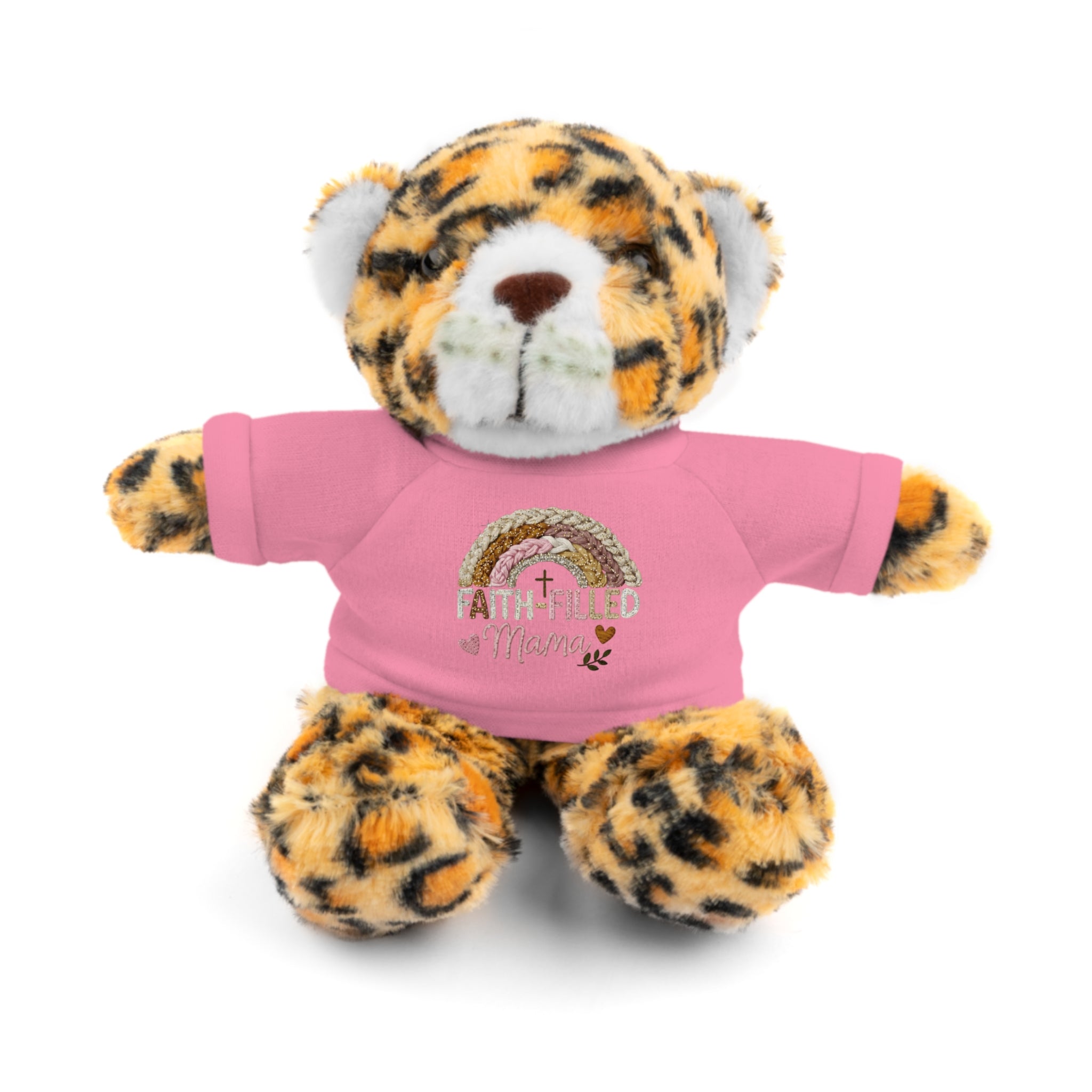 Inspirational Plush Toy with “Faith-Filled Mama” Rainbow Tee