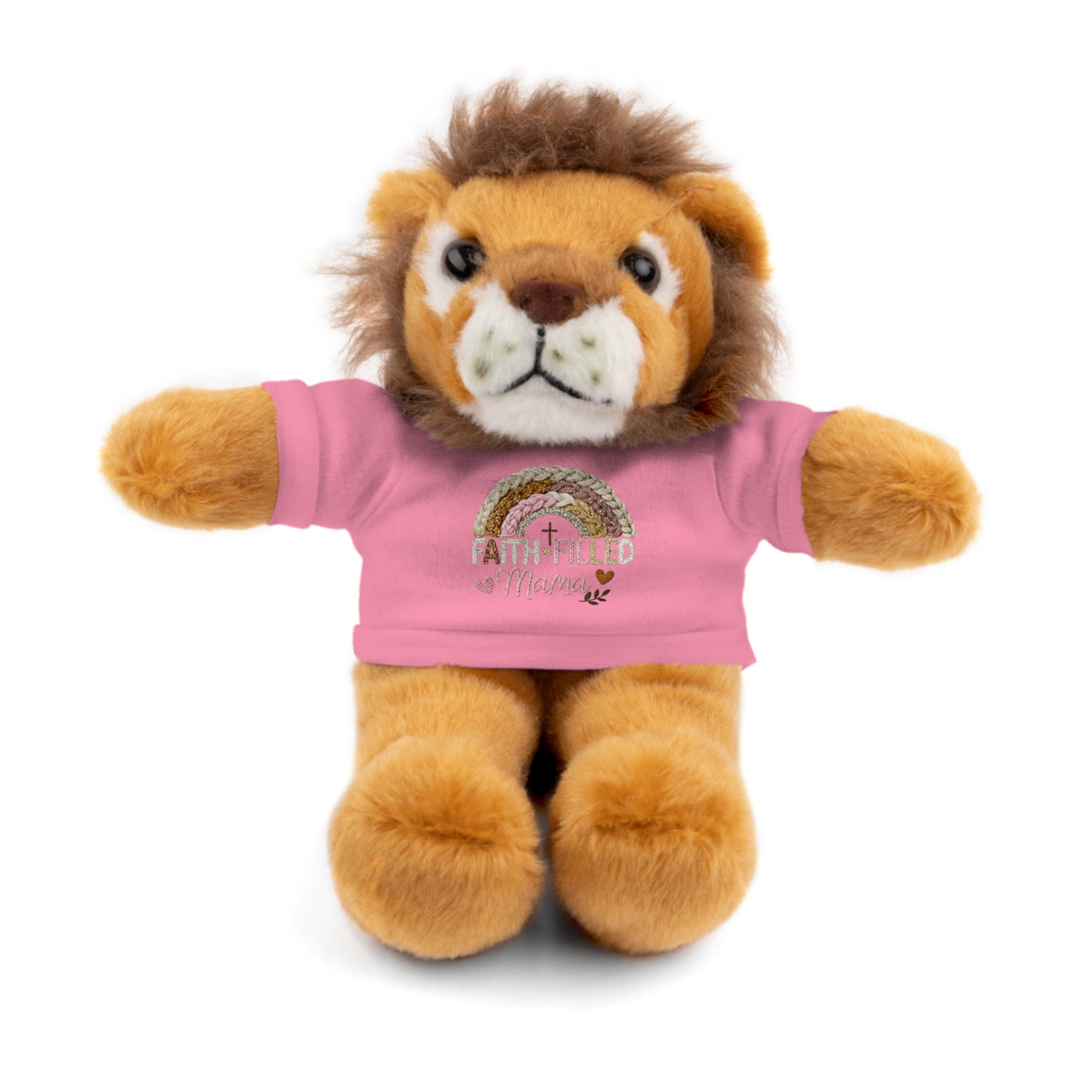 Inspirational Plush Toy with “Faith-Filled Mama” Rainbow Tee