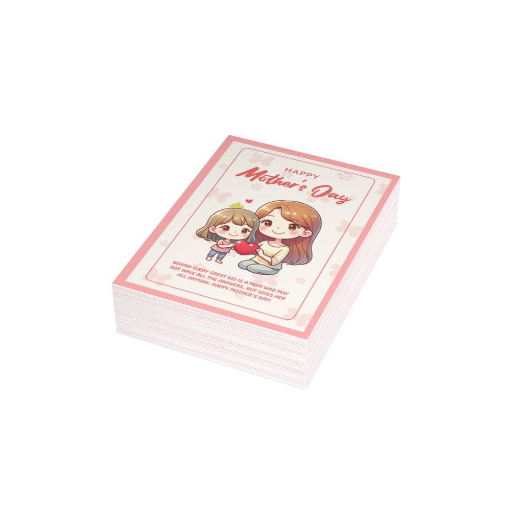 Mother's Day Greeting Card – Cute Mom & Daughter Card (Pack of 1/10/30/50)