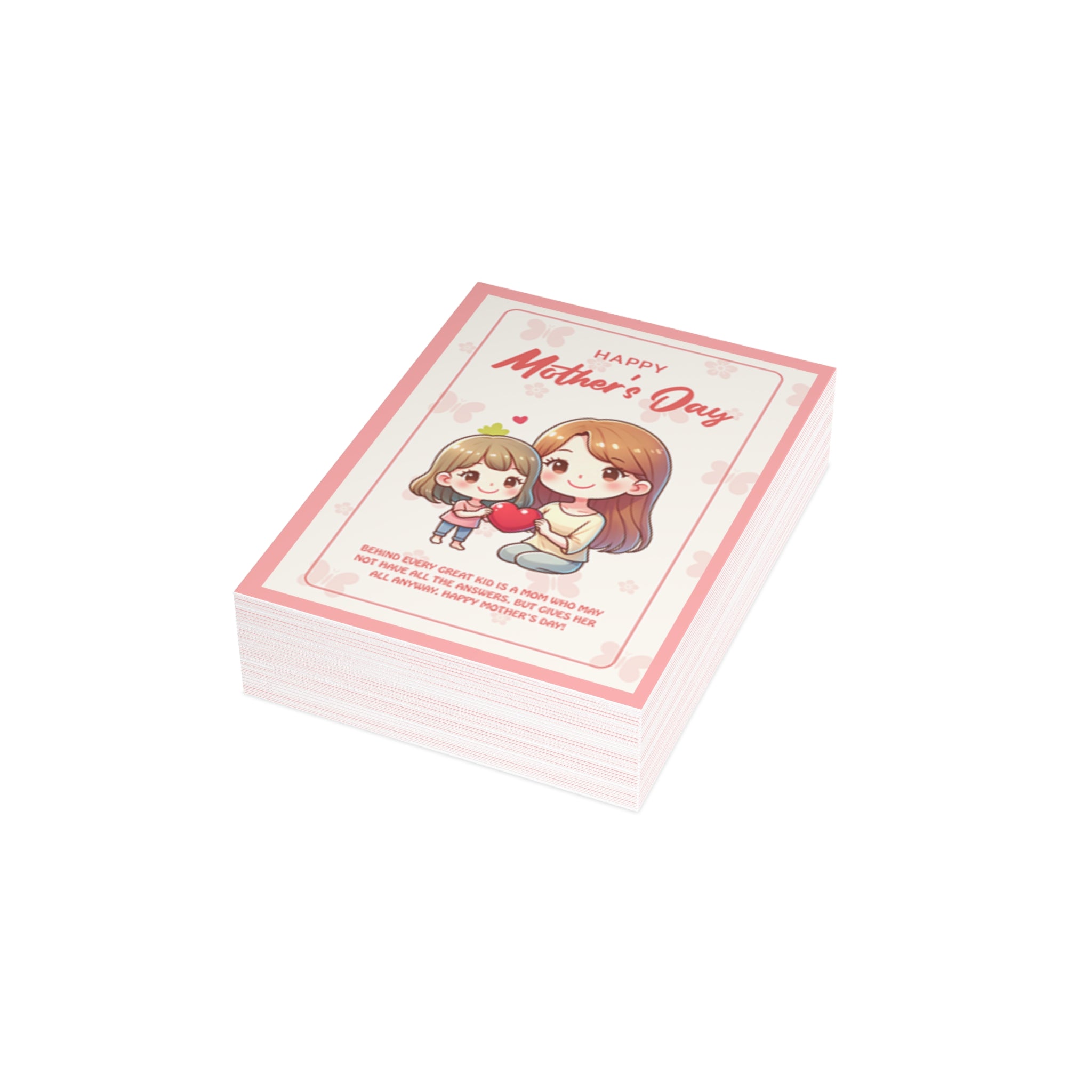 Mother's Day Greeting Card – Cute Mom & Daughter Card (Pack of 1/10/30/50)