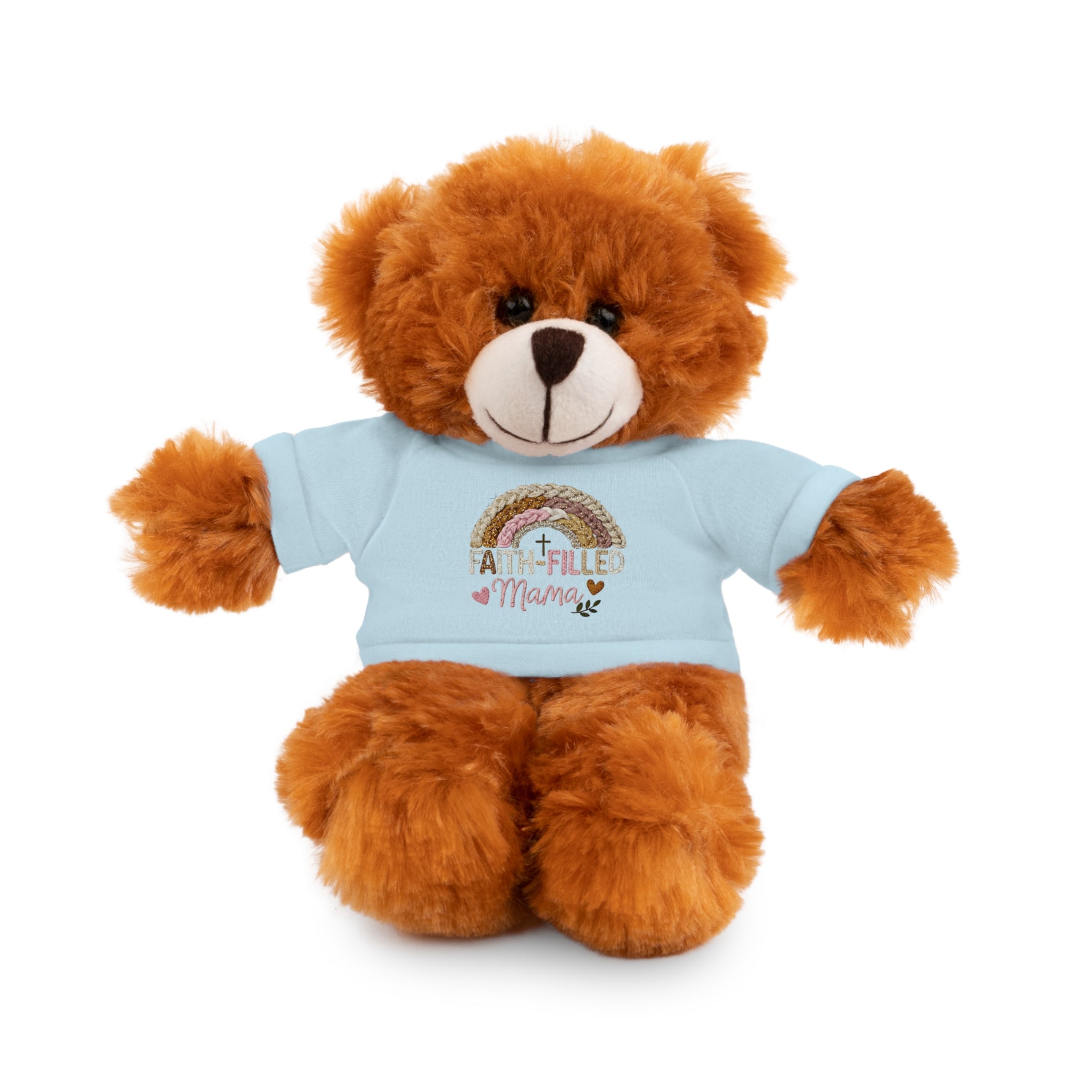 Inspirational Plush Toy with “Faith-Filled Mama” Rainbow Tee