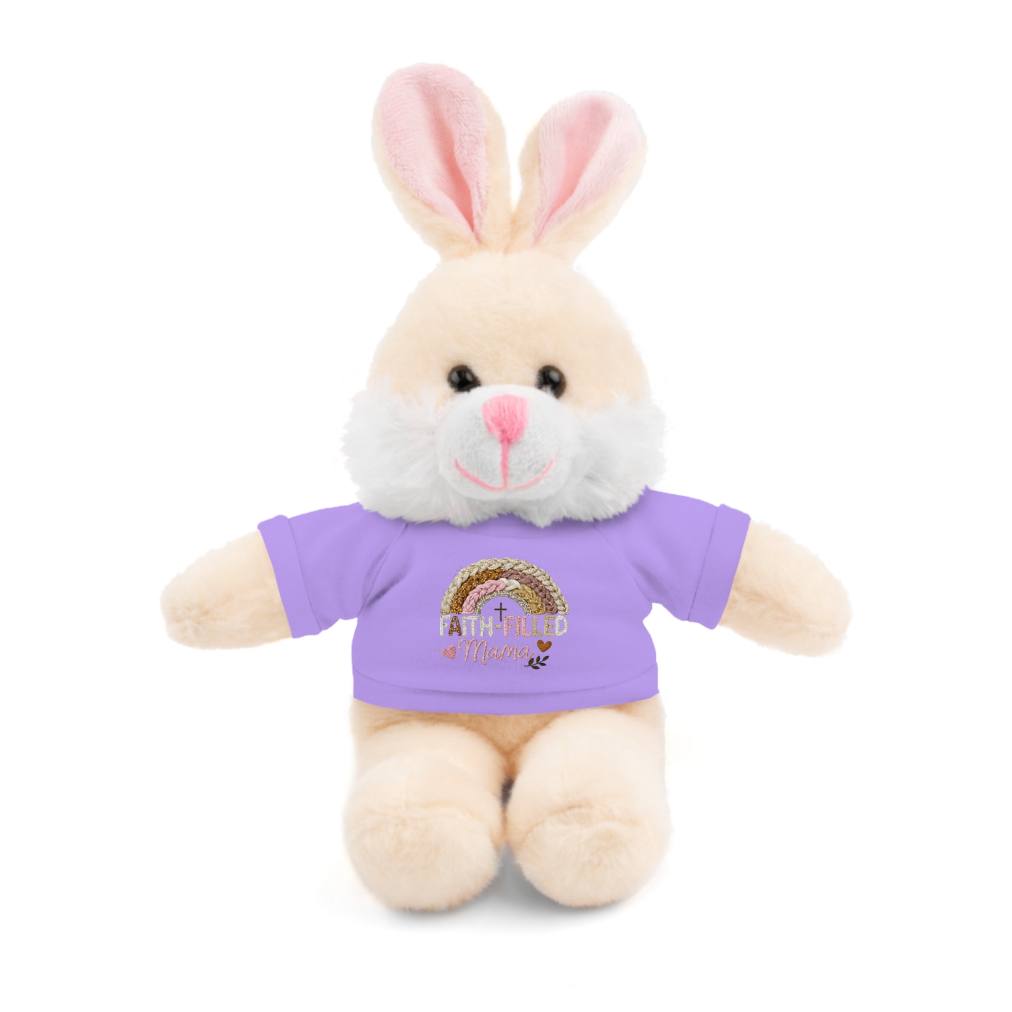 Inspirational Plush Toy with “Faith-Filled Mama” Rainbow Tee