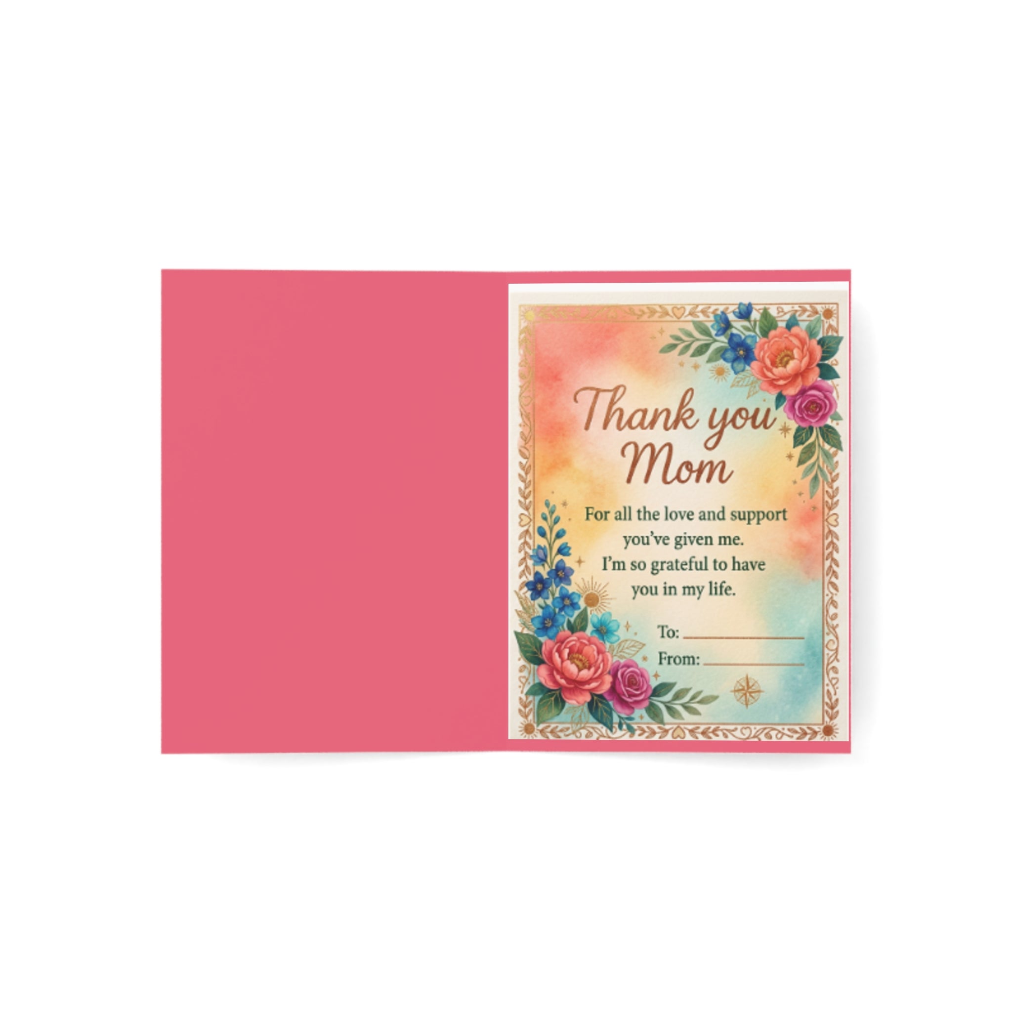 Mother's Day Greeting Card — "Thank You Mom" Pink Floral Note (Single or Bulk Pack)
