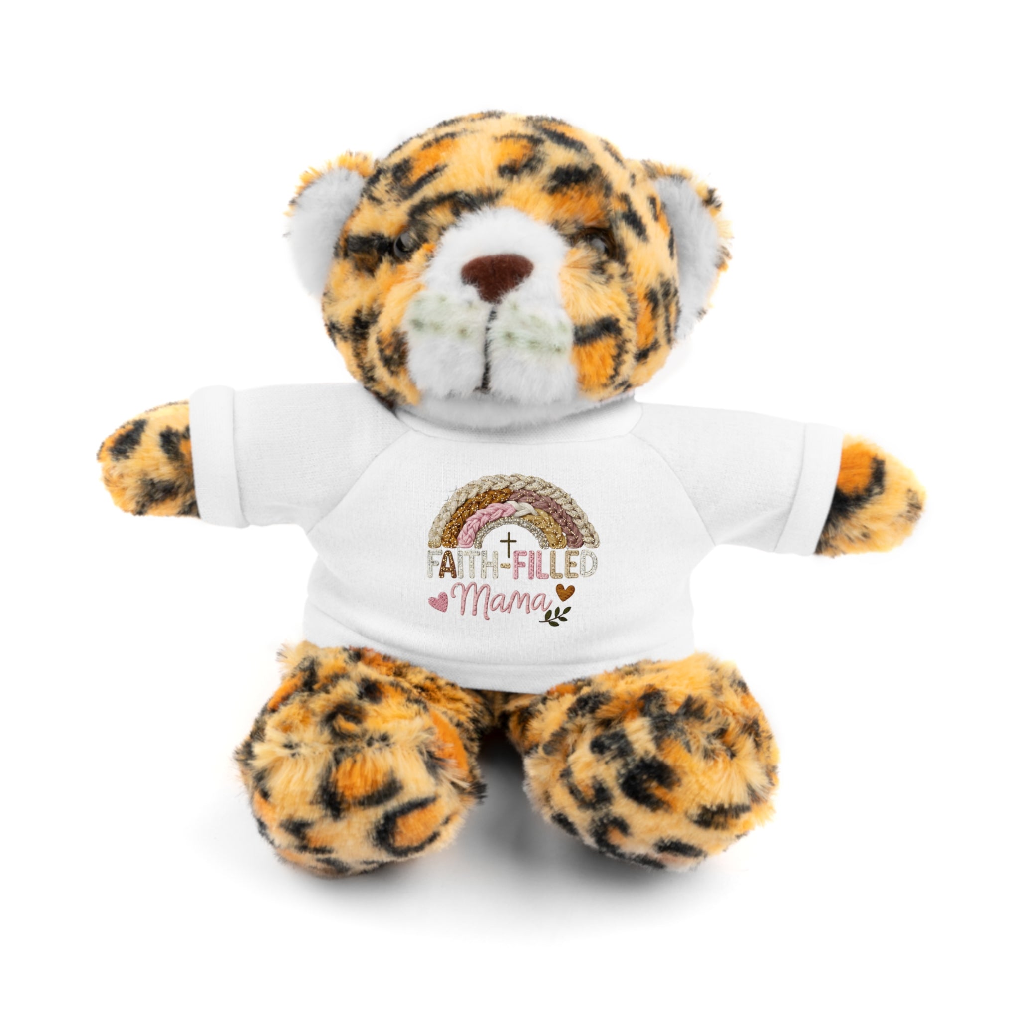 Inspirational Plush Toy with “Faith-Filled Mama” Rainbow Tee