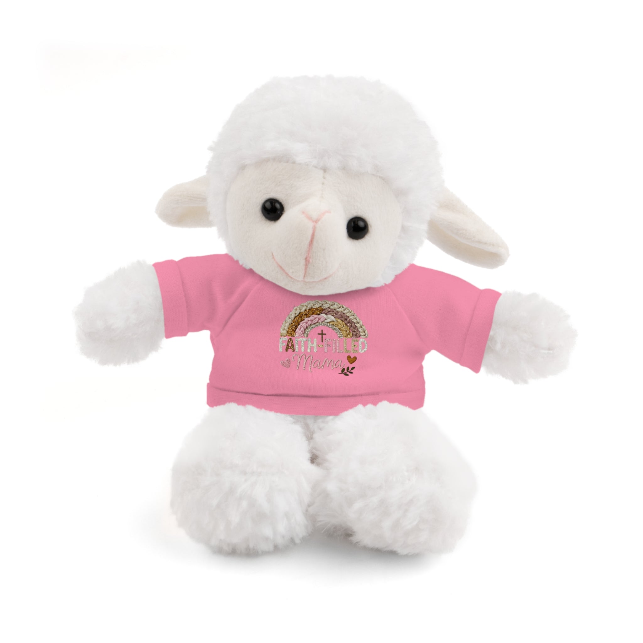 Inspirational Plush Toy with “Faith-Filled Mama” Rainbow Tee