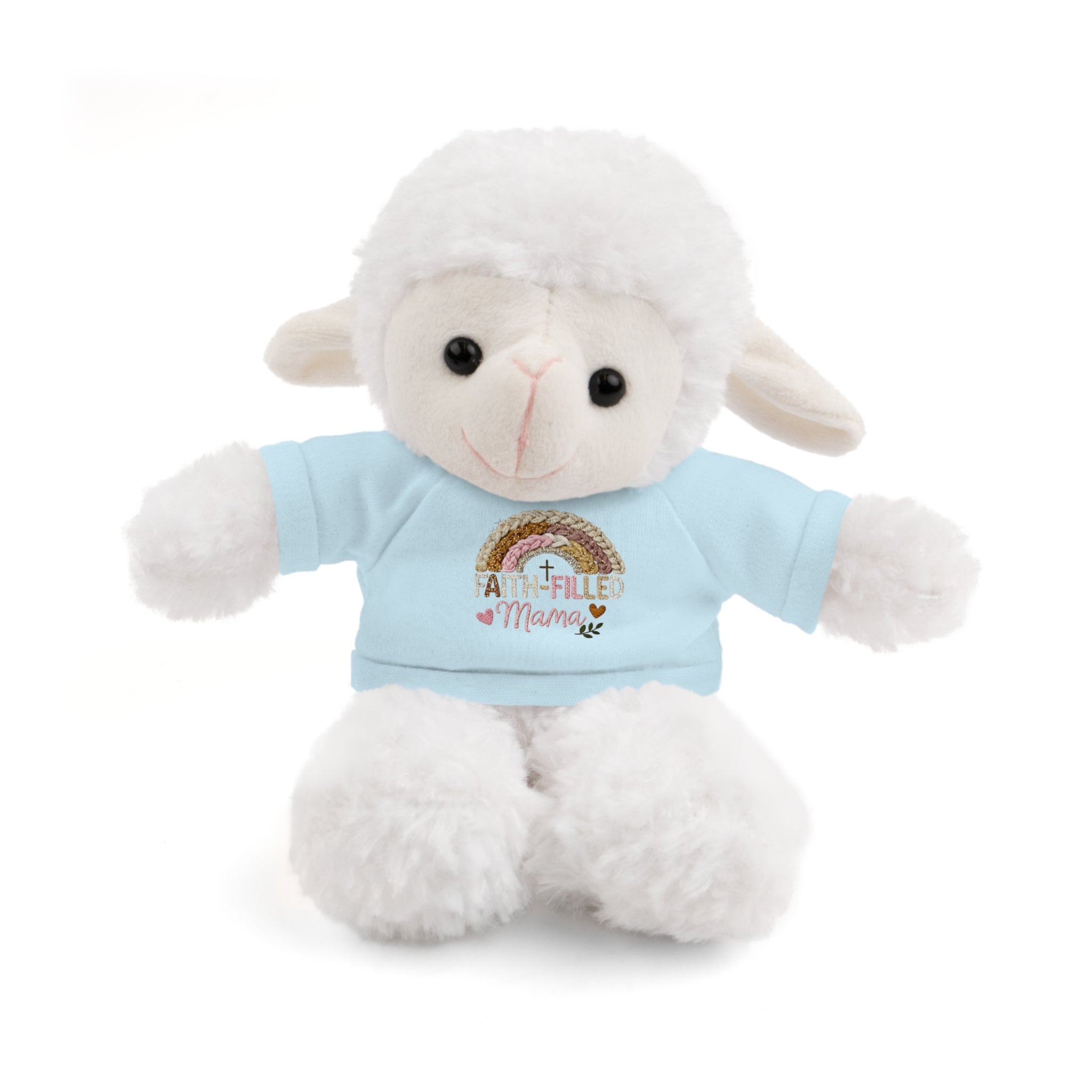 Inspirational Plush Toy with “Faith-Filled Mama” Rainbow Tee