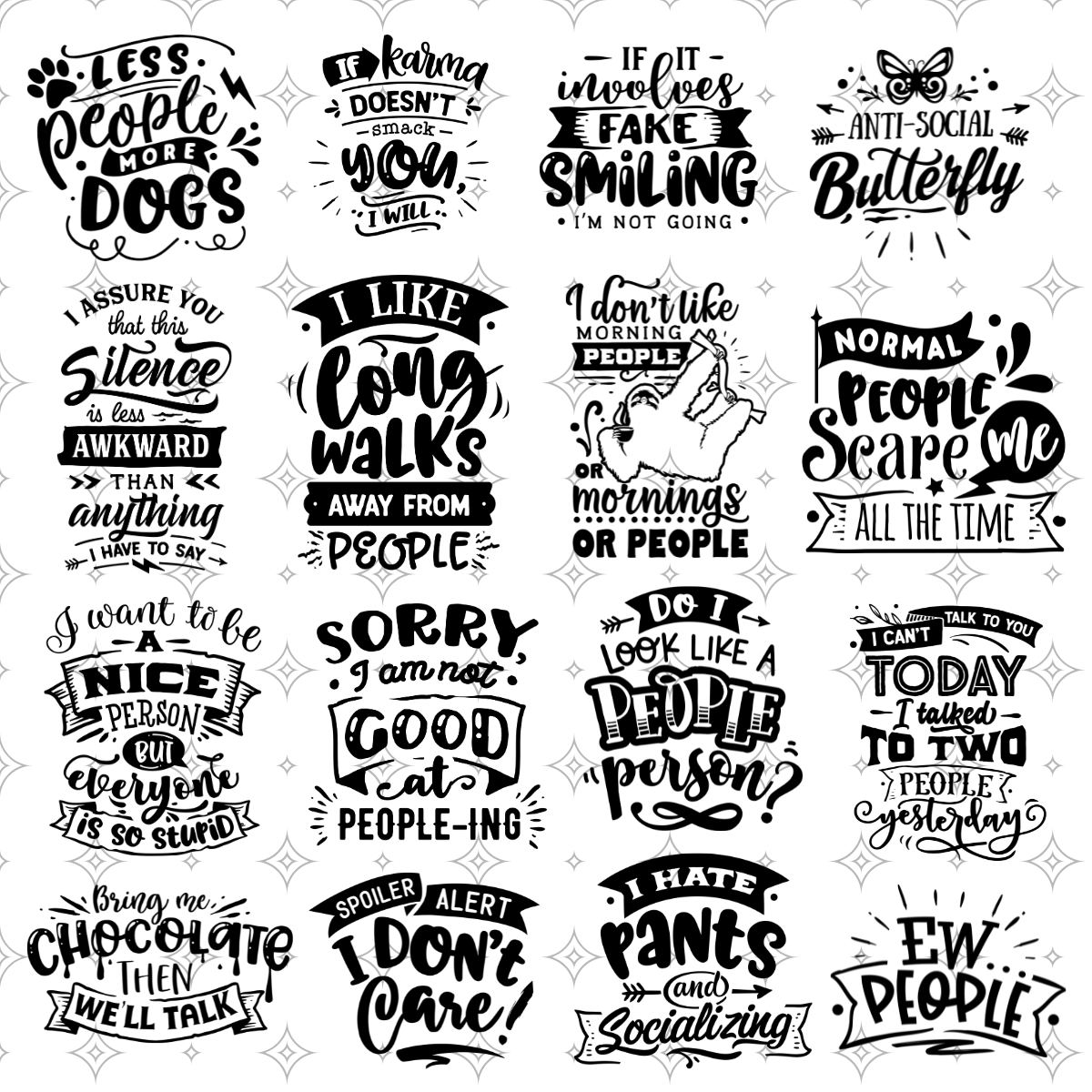 Anti Social PNG Bundle (16 Designs) | Sarcastic T-Shirt Designs for Print on Demand