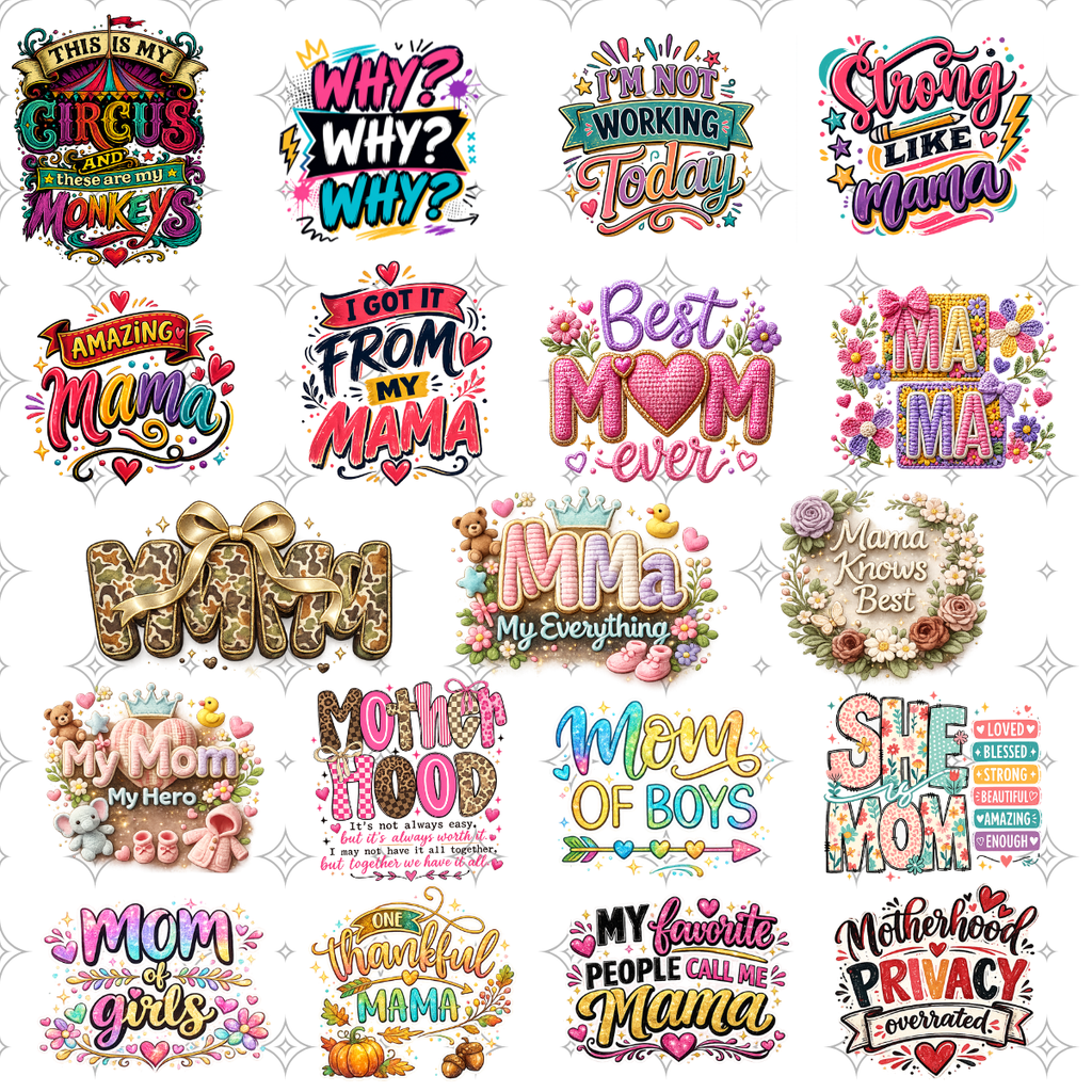 Viral Mom Design Bundle | 19 Colorful PNG Files for Etsy, Shopify & POD